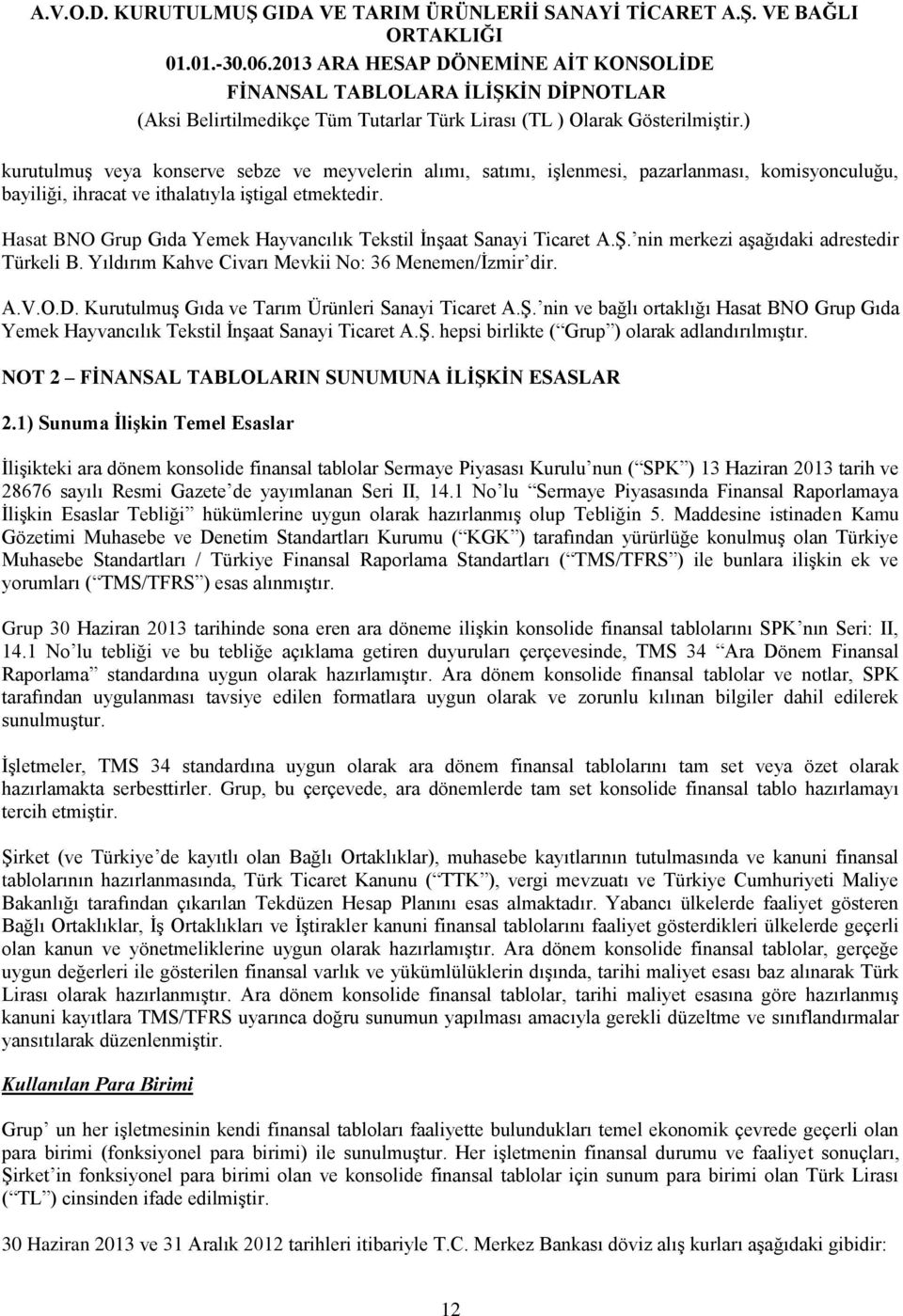 Kurutulmuş Gıda ve Tarım Ürünleri Sanayi Ticaret A.Ş. nin ve bağlı ortaklığı Hasat BNO Grup Gıda Yemek Hayvancılık Tekstil İnşaat Sanayi Ticaret A.Ş. hepsi birlikte ( Grup ) olarak adlandırılmıştır.