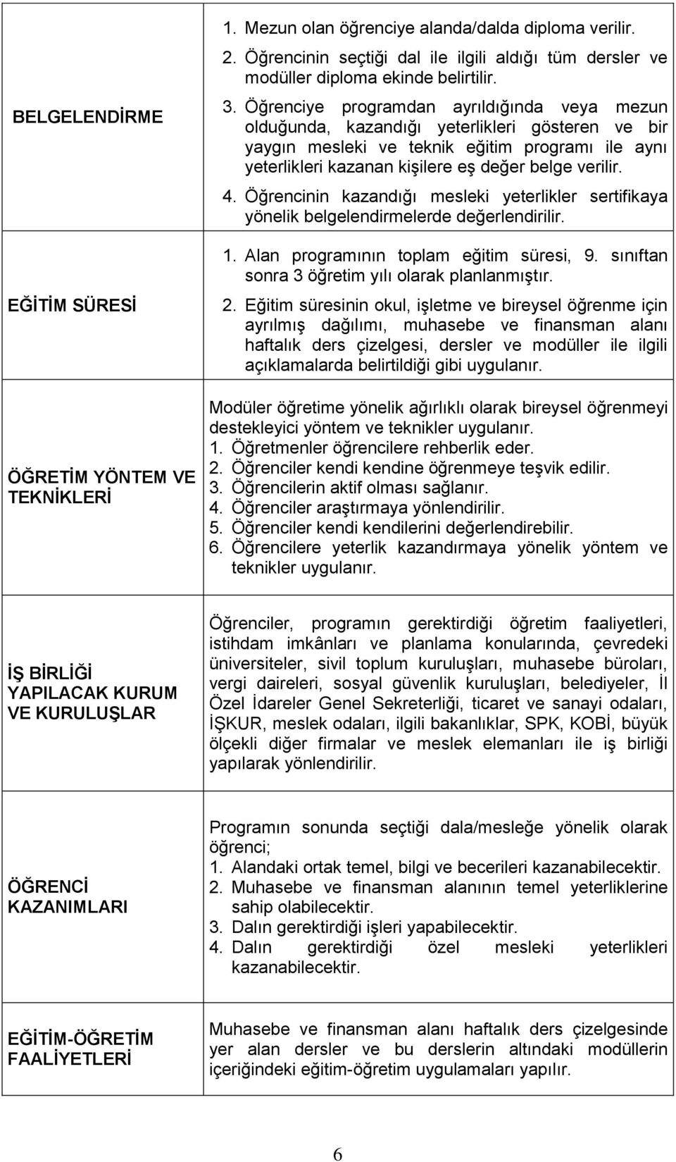 Öğrenciye programdan ayrıldığında veya mezun olduğunda, kazandığı yeterlikleri gösteren ve bir yaygın mesleki ve teknik eğitim programı ile aynı yeterlikleri kazanan kiģilere eģ değer belge verilir.