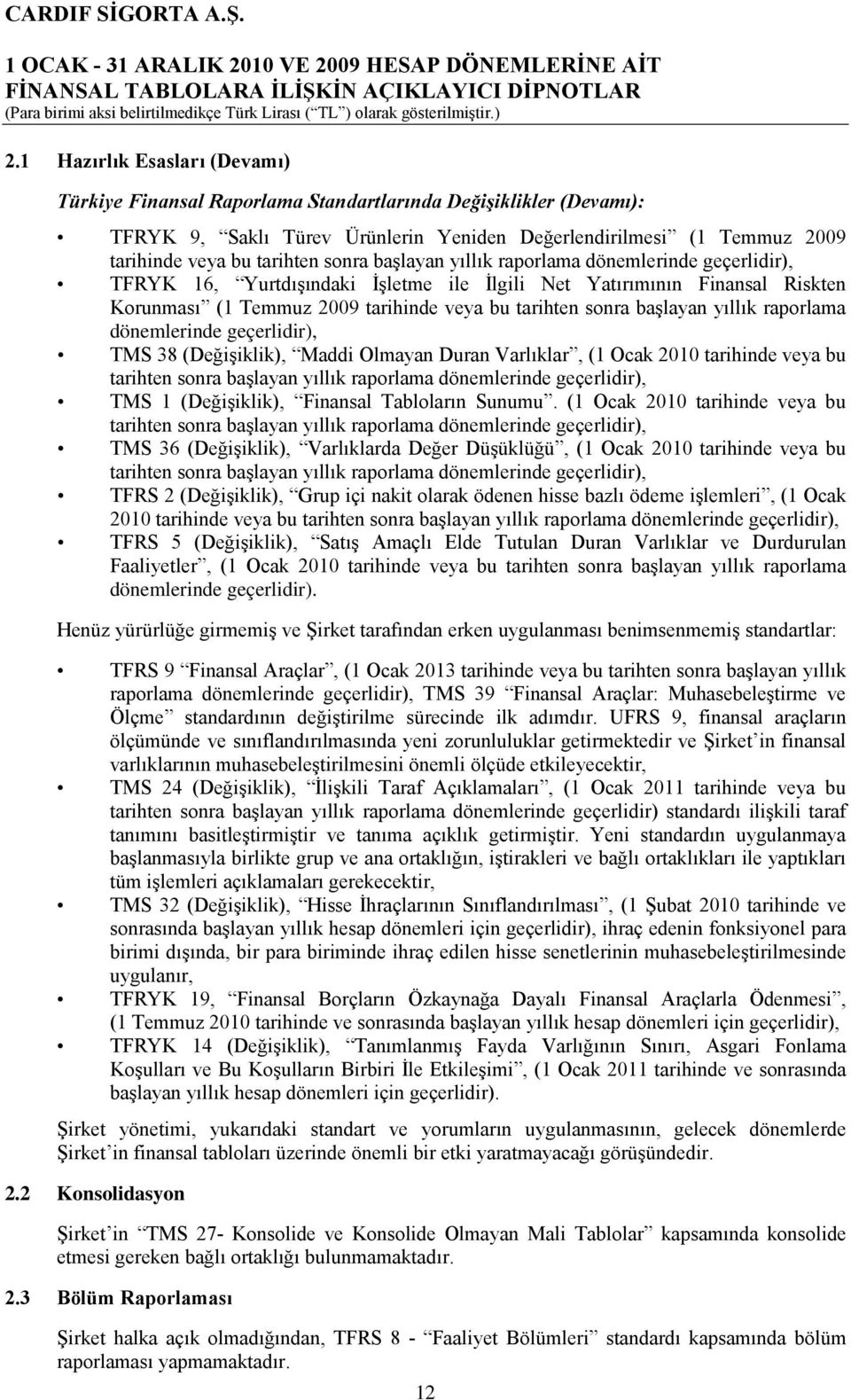 başlayan yıllık raporlama dönemlerinde geçerlidir), TMS 38 (Değişiklik), Maddi Olmayan Duran Varlıklar, (1 Ocak 2010 tarihinde veya bu tarihten sonra başlayan yıllık raporlama dönemlerinde