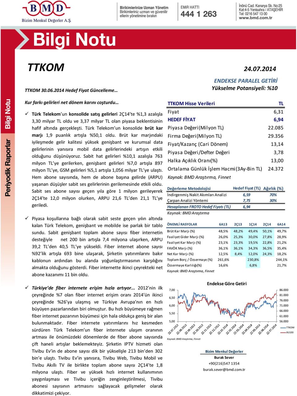 beklentisinin hafif altında gerçekleşti. Türk Telekom un konsolide brüt kar marjı 1,9 puanlık artışla %50,1 oldu.