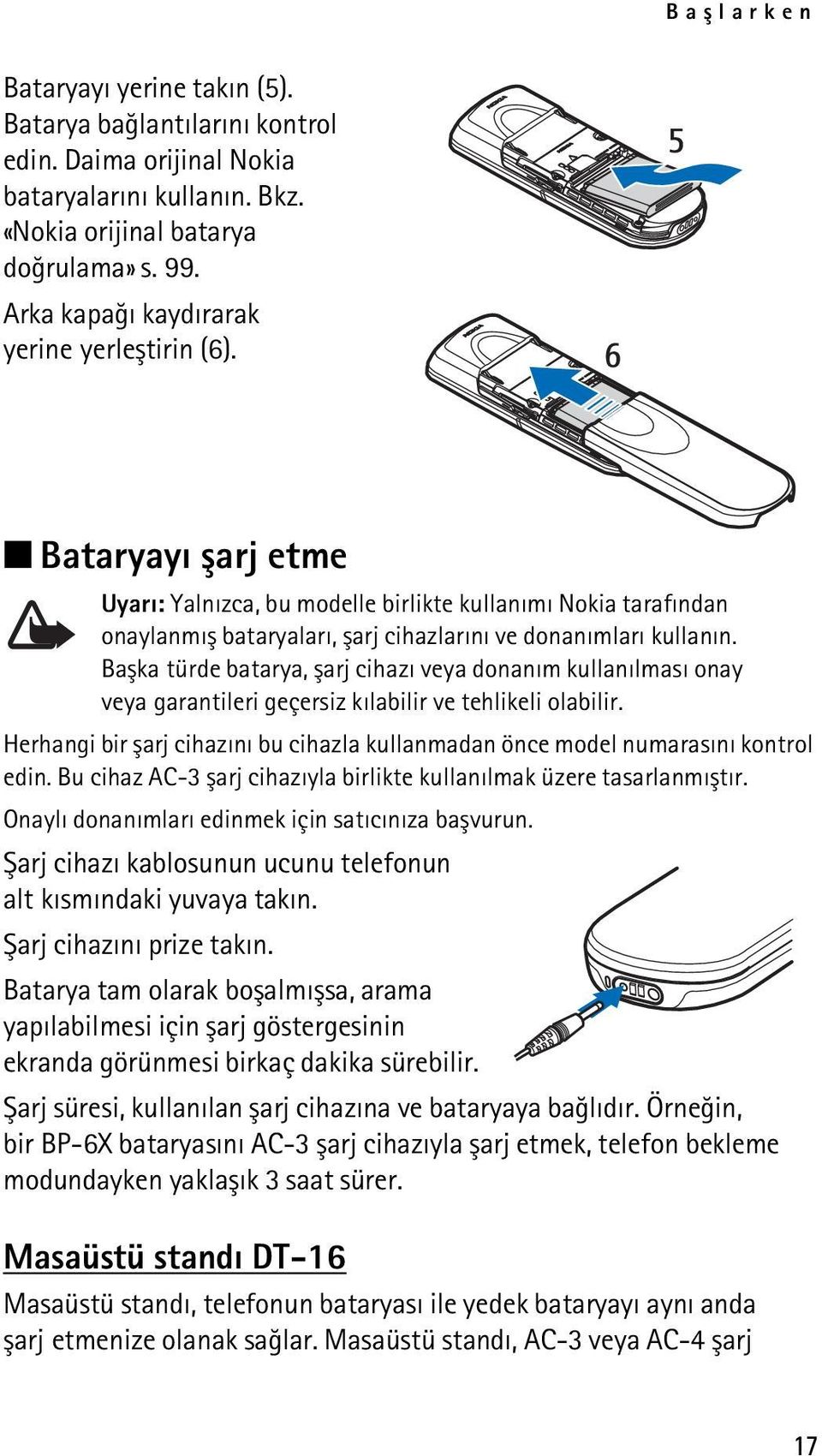 Baþka türde batarya, þarj cihazý veya donaným kullanýlmasý onay veya garantileri geçersiz kýlabilir ve tehlikeli olabilir.