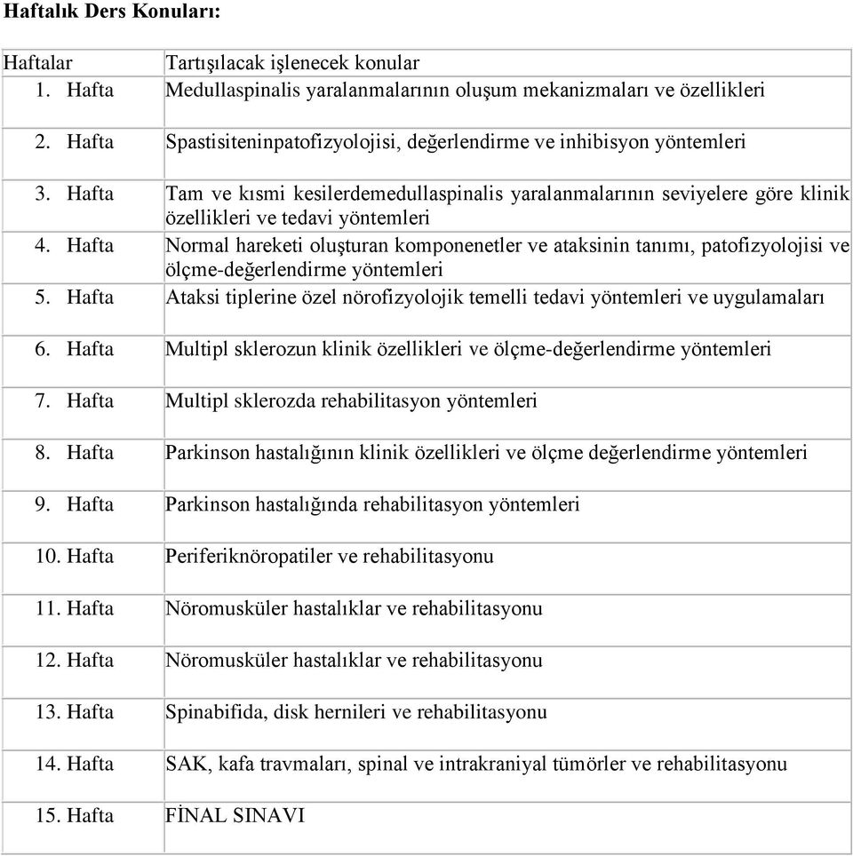 Hafta Normal hareketi oluşturan komponenetler ve ataksinin tanımı, patofizyolojisi ve ölçme-değerlendirme yöntemleri 5.