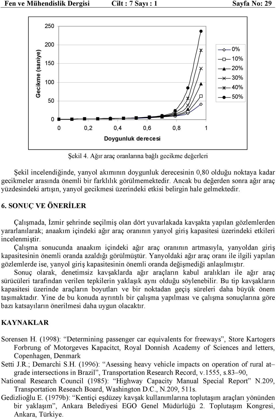 Ancak bu değerden sonra ağır araç yüzdesindeki artışın, yanyol gecikmesi üzerindeki etkisi belirgin hale gelmektedir. 6.