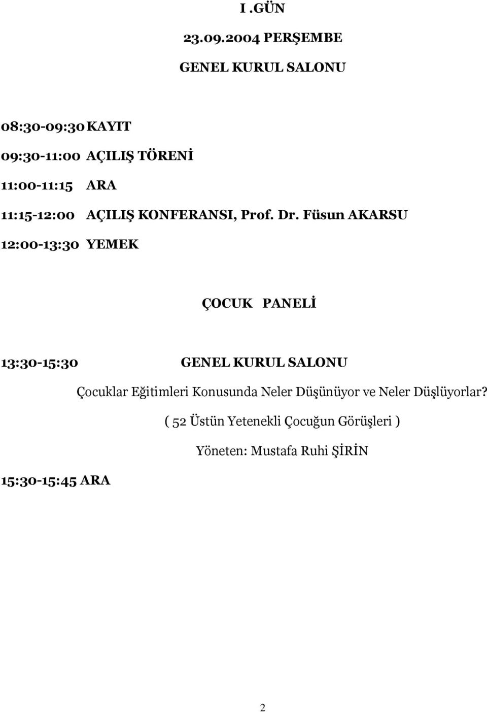 ARA 11:15-12:00 AÇILIŞ KONFERANSI, Prof. Dr.