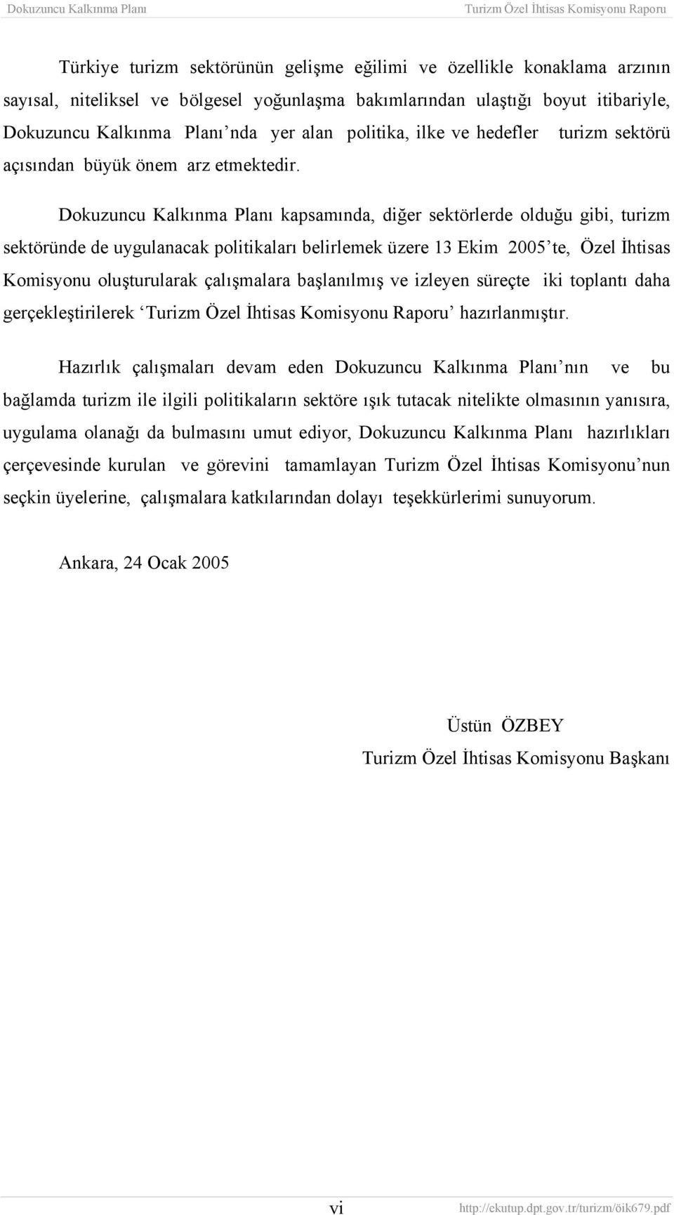 Dokuzuncu Kalkınma Planı kapsamında, diğer sektörlerde olduğu gibi, turizm sektöründe de uygulanacak politikaları belirlemek üzere 13 Ekim 2005 te, Özel İhtisas Komisyonu oluşturularak çalışmalara