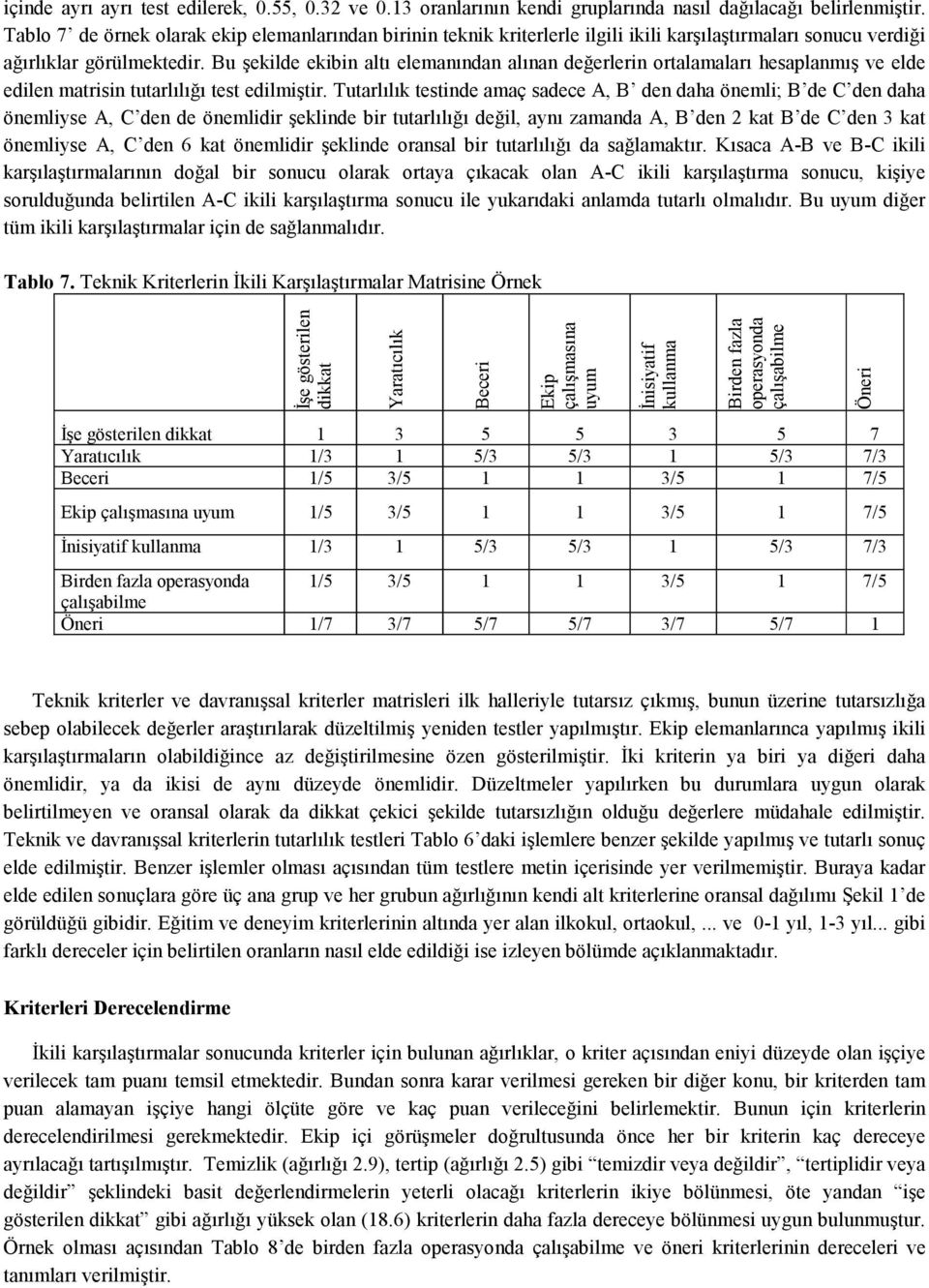 testinde amaç sadece A, B den daha önemli; B de C den daha önemliyse A, C den de önemlidir şeklinde bir tutarlılığı değil, aynı zamanda A, B den 2 kat B de C den 3 kat önemliyse A, C den 6 kat