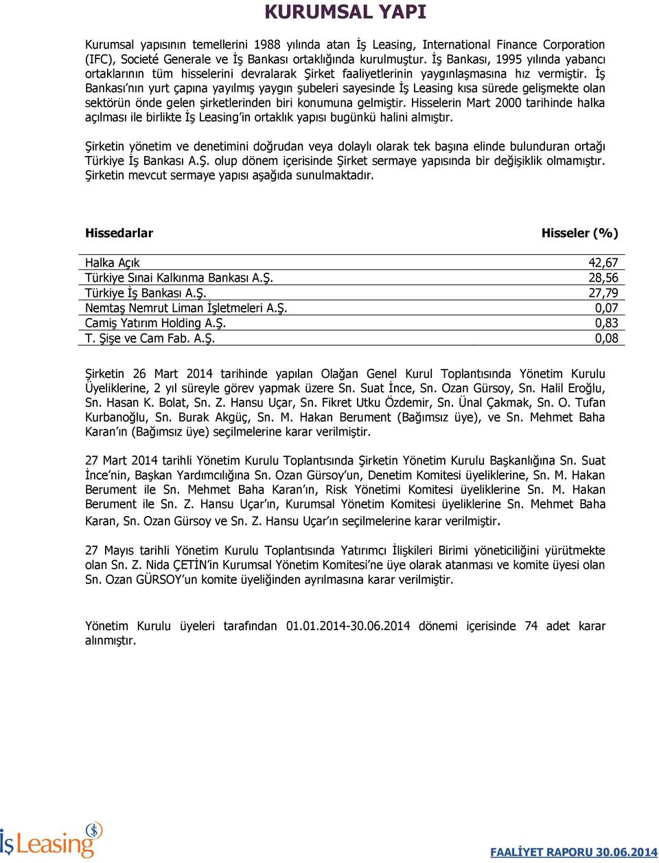 İş Bankası nın yurt çapına yayılmış yaygın şubeleri sayesinde İş Leasing kısa sürede gelişmekte olan sektörün önde gelen şirketlerinden biri konumuna gelmiştir.