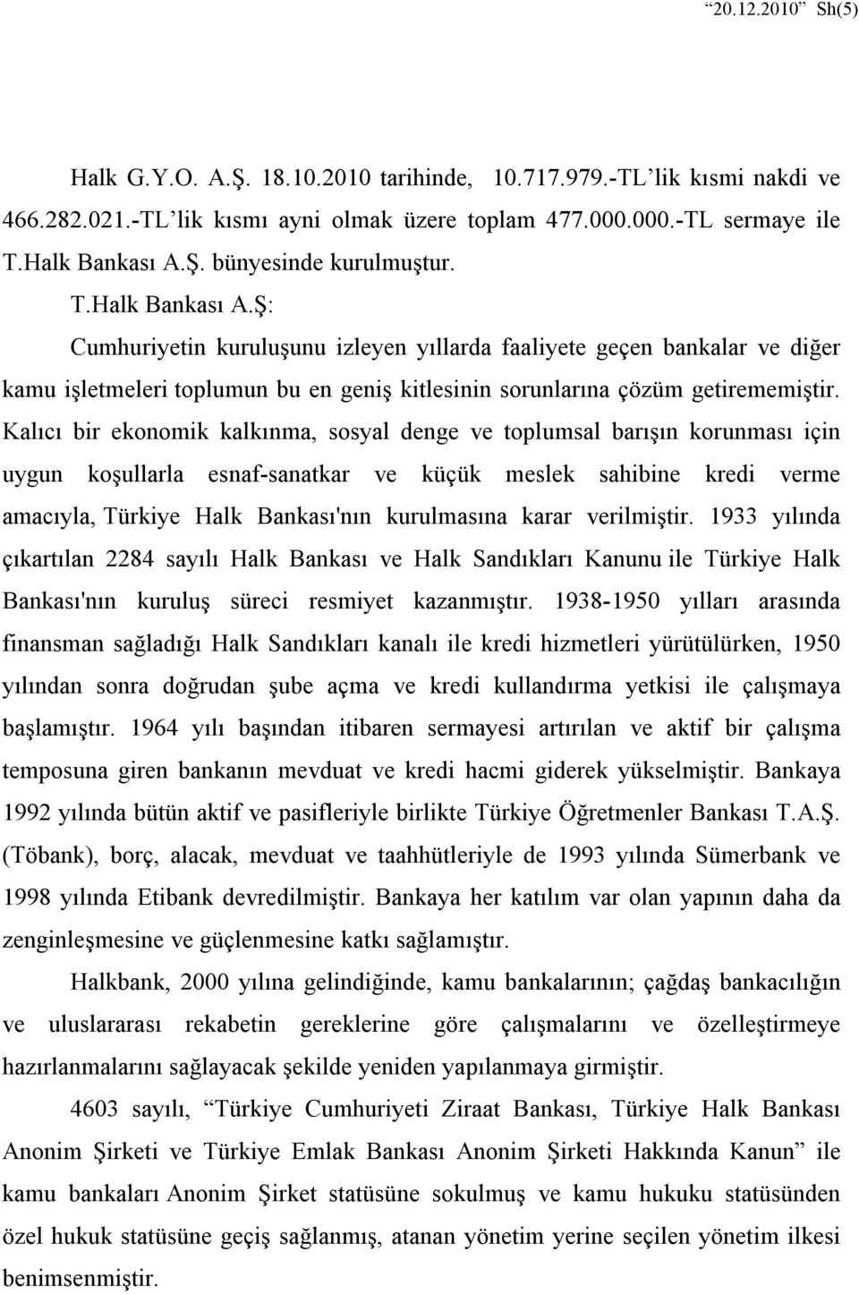 Kalıcı bir ekonomik kalkınma, sosyal denge ve toplumsal barışın korunması için uygun koşullarla esnaf-sanatkar ve küçük meslek sahibine kredi verme amacıyla, Türkiye Halk Bankası'nın kurulmasına