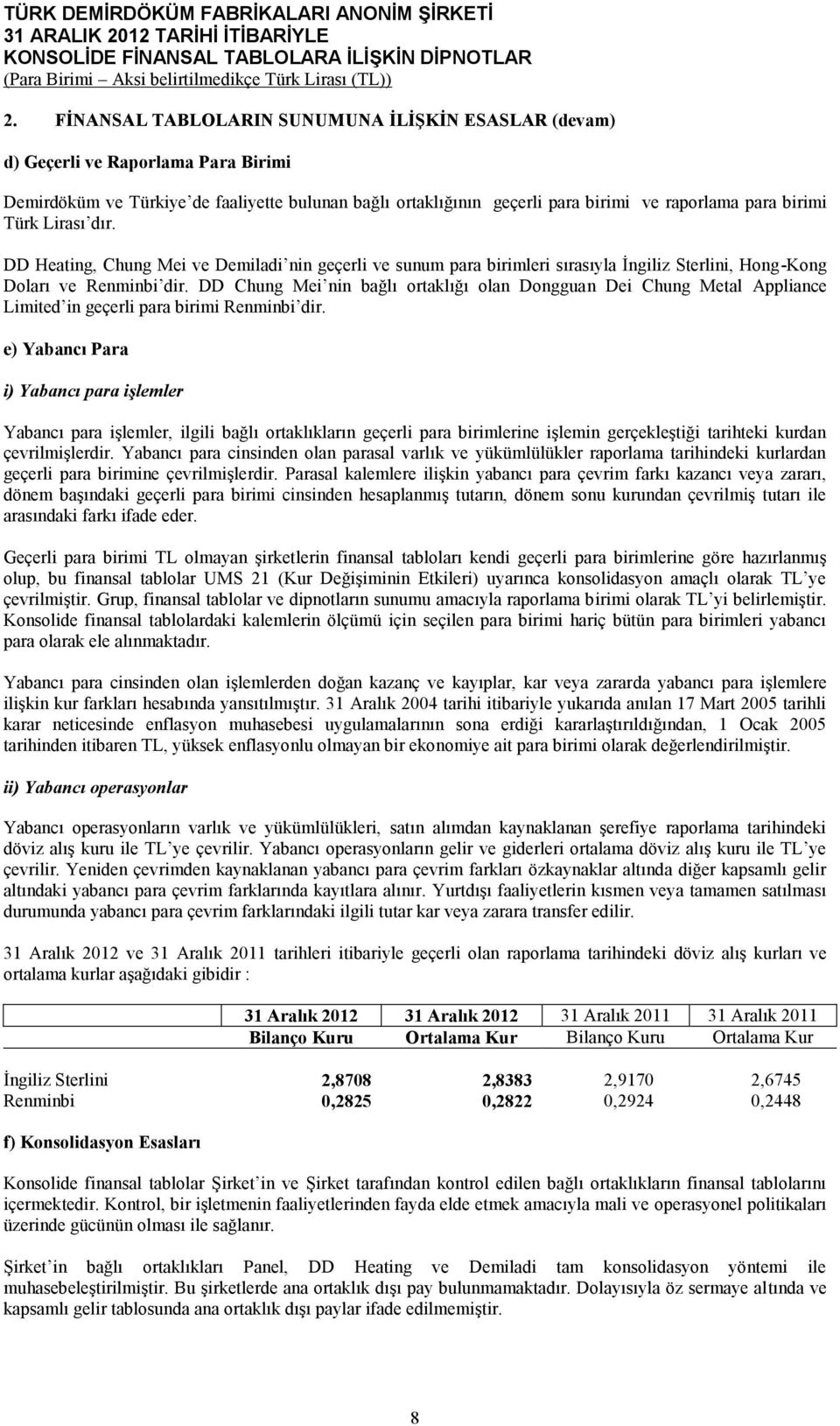 DD Chung Mei nin bağlı ortaklığı olan Dongguan Dei Chung Metal Appliance Limited in geçerli para birimi Renminbi dir.