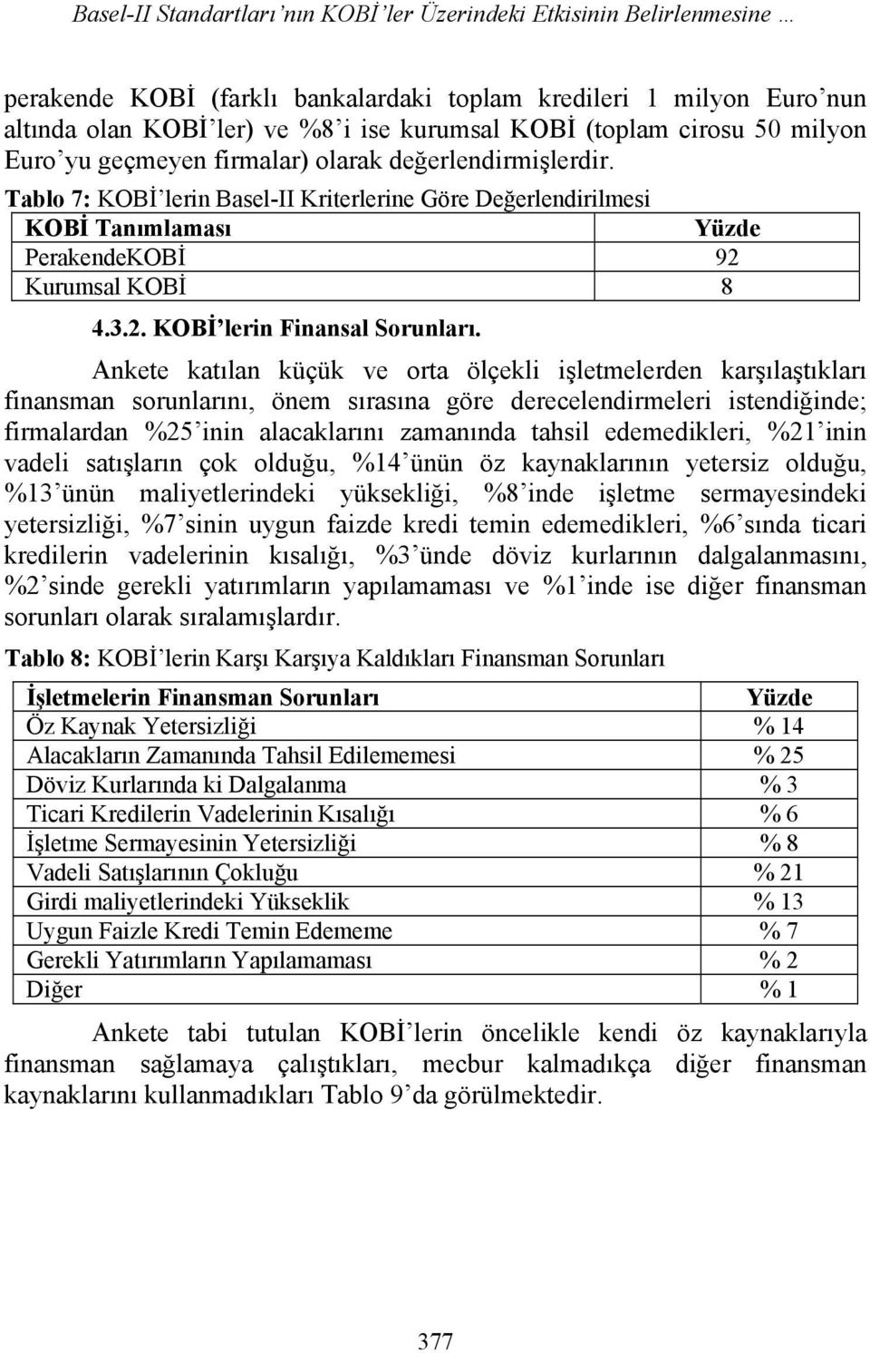 Kurumsal KOBİ 8 4.3.2. KOBİ lerin Finansal Sorunları.