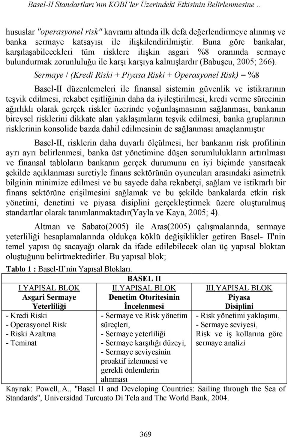 Sermaye / (Kredi Riski + Piyasa Riski + Operasyonel Risk) = %8 Basel-II düzenlemeleri ile finansal sistemin güvenlik ve istikrarının teşvik edilmesi, rekabet eşitliğinin daha da iyileştirilmesi,