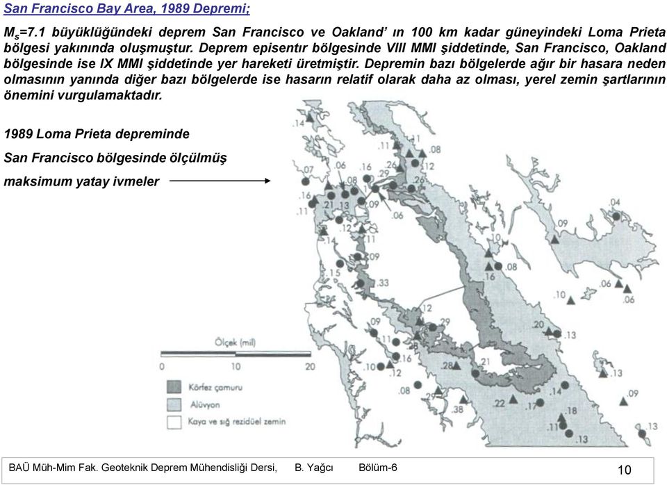 Deprem episentır bölgesinde VIII MMI Ģiddetinde, San Francisco, Oakland bölgesinde ise IX MMI Ģiddetinde yer hareketi üretmiģtir.