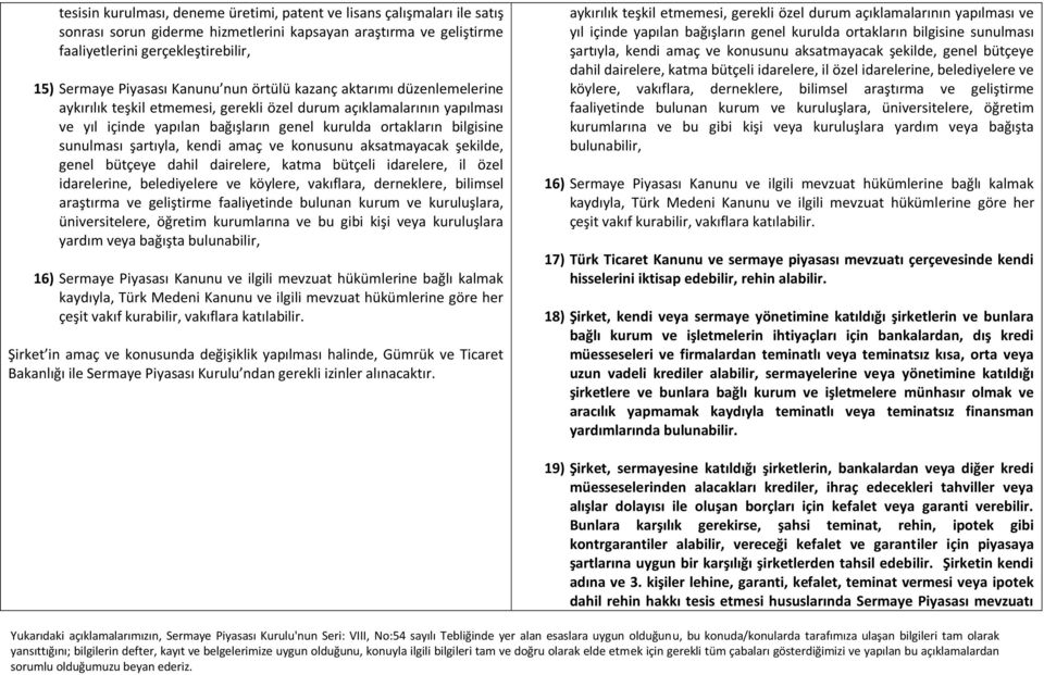 şartıyla, kendi amaç ve konusunu aksatmayacak şekilde, genel bütçeye dahil dairelere, katma bütçeli idarelere, il özel idarelerine, belediyelere ve köylere, vakıflara, derneklere, bilimsel araştırma