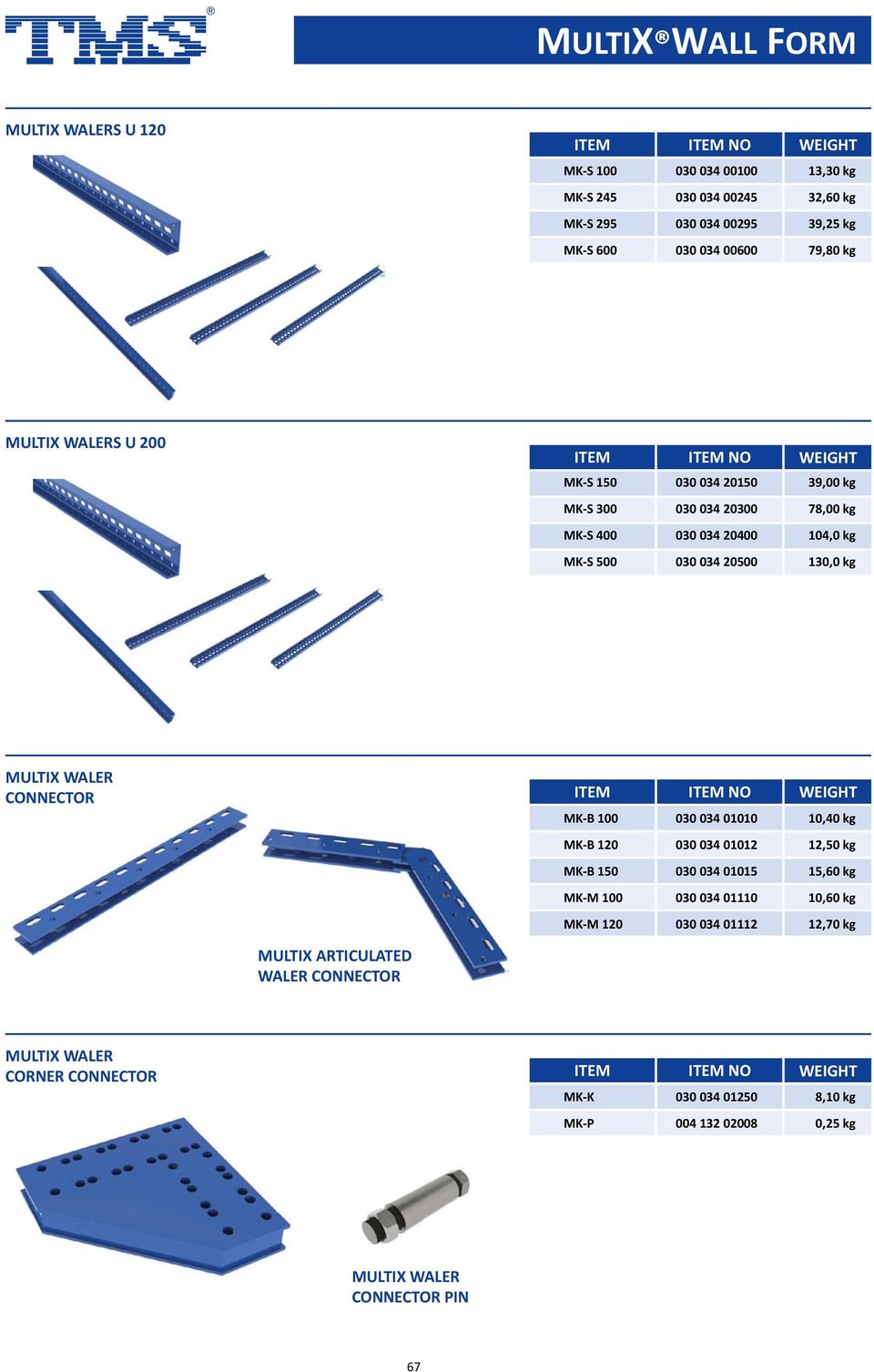 MULTIX WALER CONNECTOR MK B 100 030 034 01010 10,40 kg MK B 120 030 034 01012 12,50 kg MK B 150 030 034 01015 15,60 kg MK M 100 030 034 01110 10,60 kg MK M 120