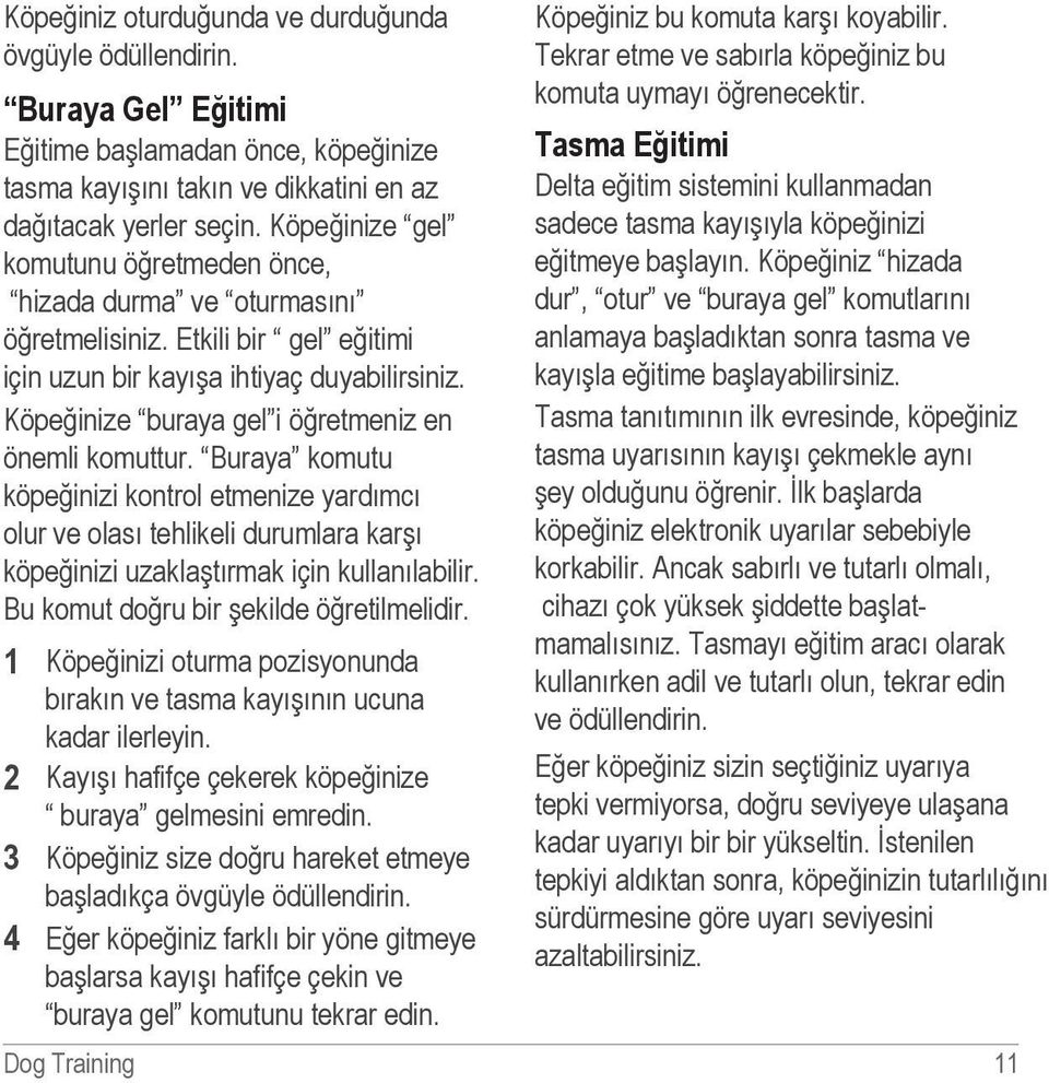 Köpeğinize buraya gel i öğretmeniz en önemli komuttur. Buraya komutu köpeğinizi kontrol etmenize yardımcı olur ve olası tehlikeli durumlara karşı köpeğinizi uzaklaştırmak için kullanılabilir.