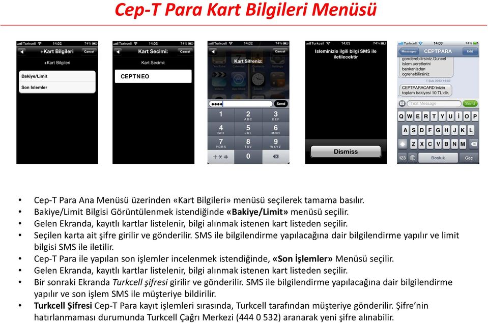 Seçilen karta ait şifre girilir ve gönderilir. SMS ile bilgilendirme yapılacağına dair bilgilendirme yapılır ve limit bilgisi SMS ile iletilir.