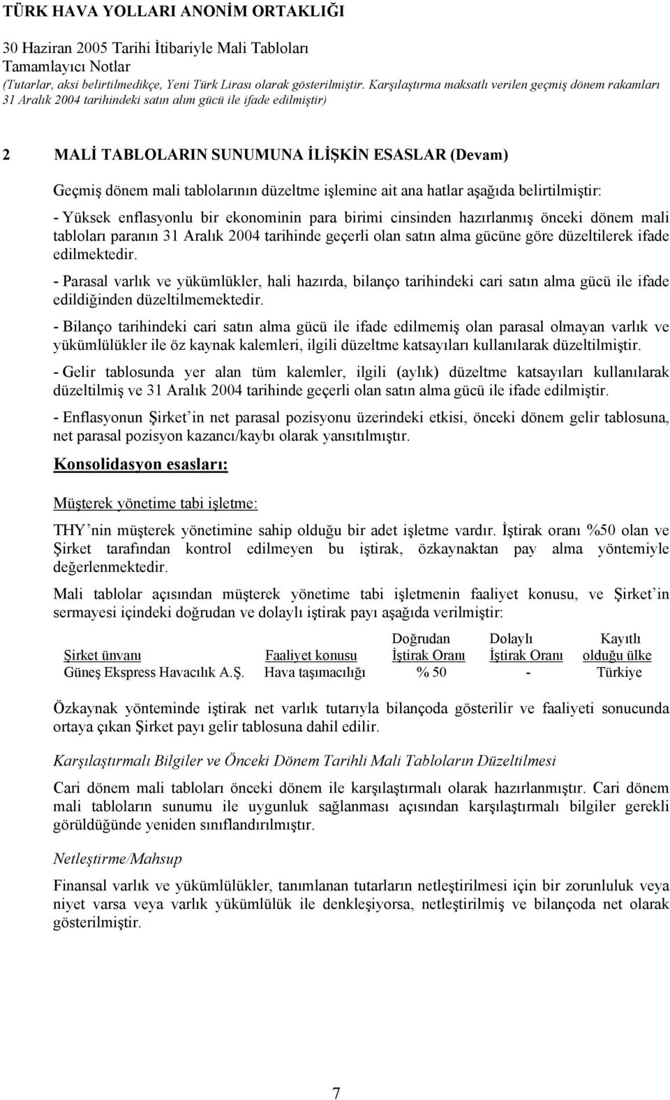 - Parasal varlık ve yükümlükler, hali hazırda, bilanço tarihindeki cari satın alma gücü ile ifade edildiğinden düzeltilmemektedir.