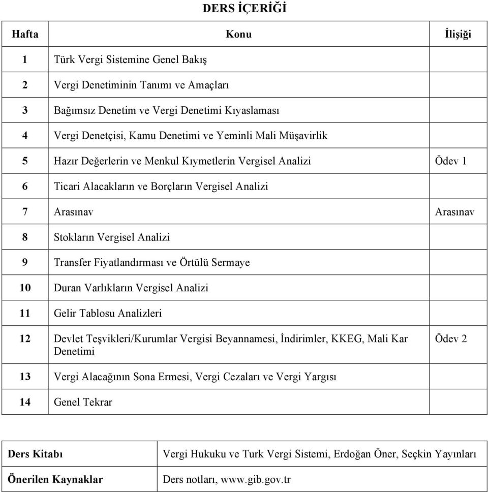 Transfer Fiyatlandırması ve Örtülü Sermaye 10 Duran Varlıkların Vergisel Analizi 11 Gelir Tablosu Analizleri 12 Devlet Teşvikleri/Kurumlar Vergisi Beyannamesi, İndirimler, KKEG, Mali Kar Denetimi