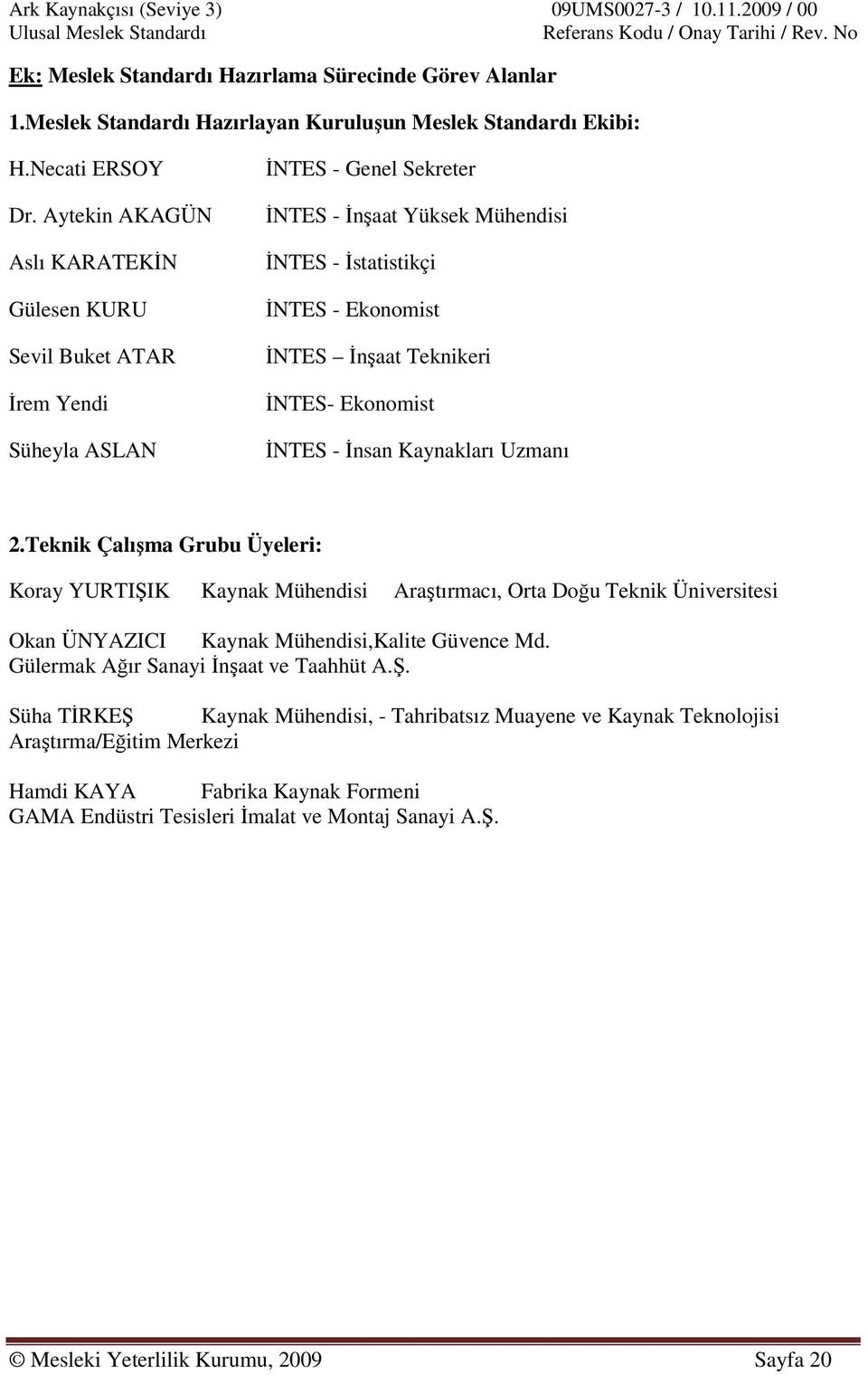 Teknikeri İNTES- Ekonomist İNTES - İnsan Kaynakları Uzmanı 2.