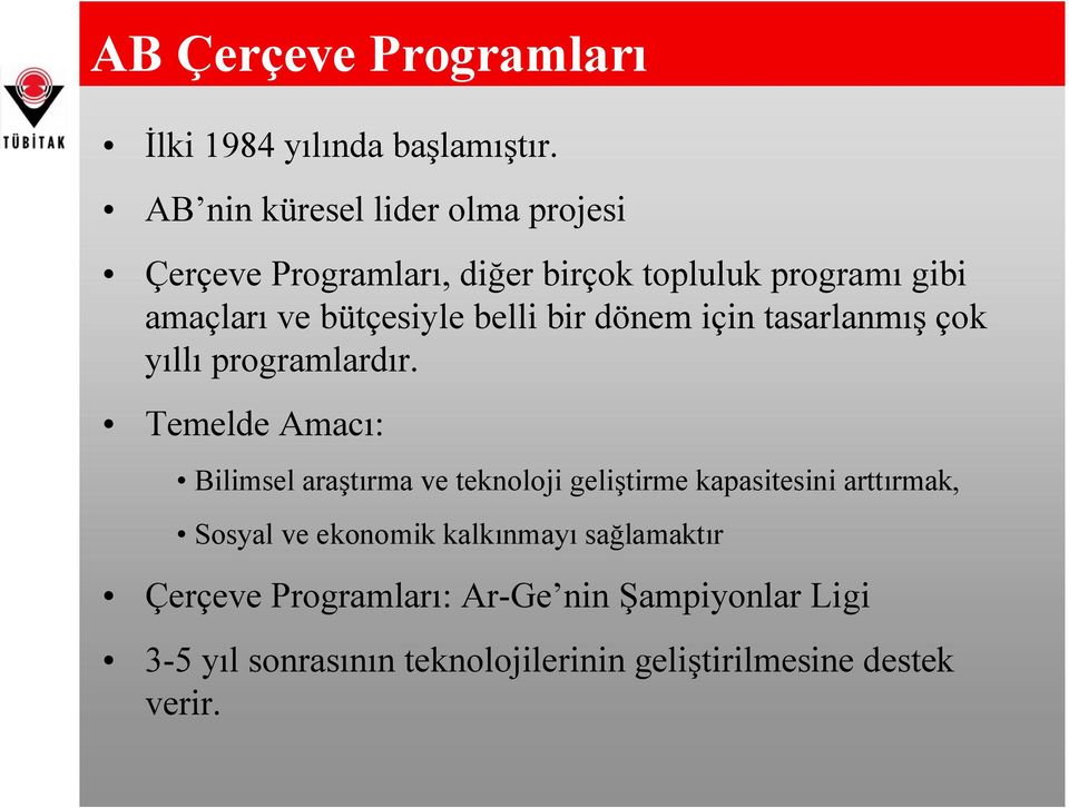 belli bir dönem için tasarlanmış çok yıllı programlardır.