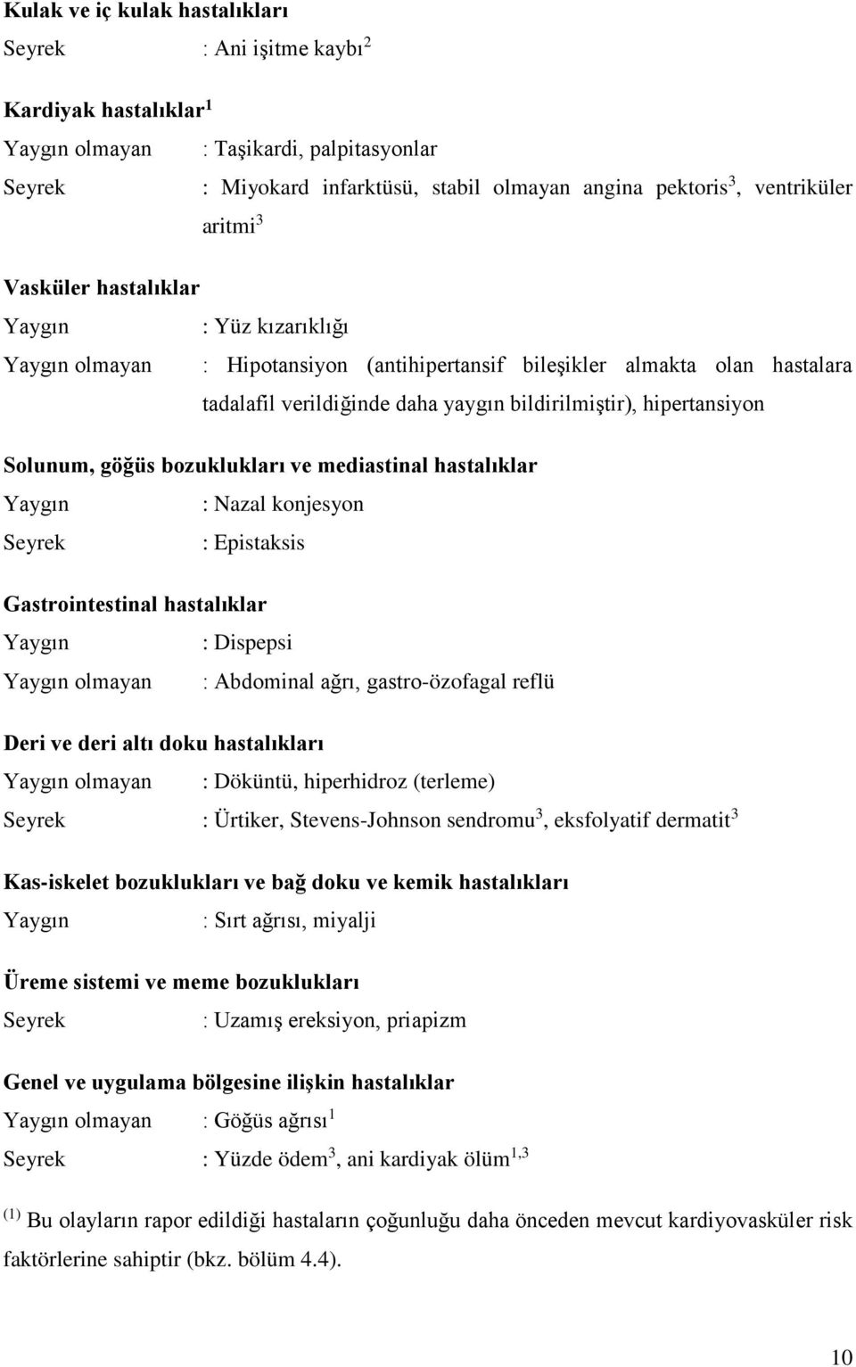 hipertansiyon Solunum, göğüs bozuklukları ve mediastinal hastalıklar Yaygın : Nazal konjesyon Seyrek : Epistaksis Gastrointestinal hastalıklar Yaygın : Dispepsi Yaygın olmayan : Abdominal ağrı,