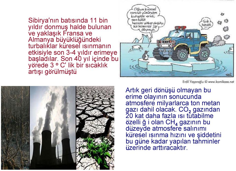 Son 40 yıl içinde bu yörede 3 o C lik bir sıcaklık artışı görülmüştü Artık geri dönüşü olmayan bu erime olayının sonucunda atmosfere