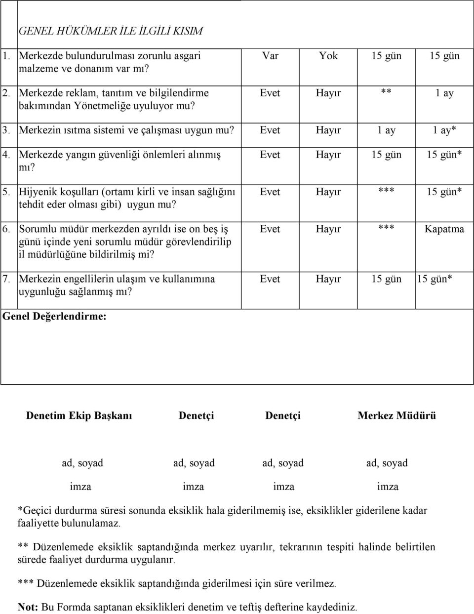 Hijyenik koşulları (ortamı kirli ve insan sağlığını tehdit eder olması gibi) uygun mu? 6.