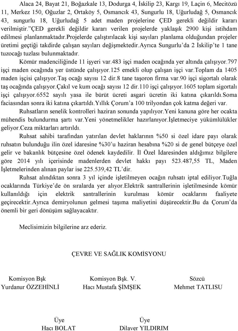 projelerde çalıştırılacak kişi sayıları planlama olduğundan projeler üretimi geçtiği takdirde çalışan sayıları değişmektedir.ayrıca Sungurlu da 2 İskilip te 1 tane tuzocağı tuzlası bulunmaktadır.