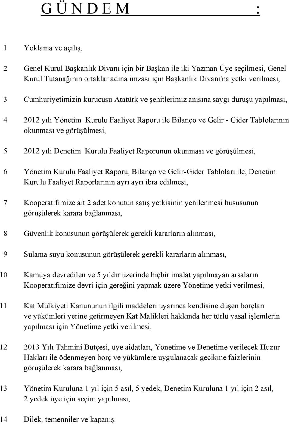 2012 yılı Denetim Kurulu Faaliyet Raporunun okunması ve görüşülmesi, 6 Yönetim Kurulu Faaliyet Raporu, Bilanço ve Gelir-Gider Tabloları ile, Denetim Kurulu Faaliyet Raporlarının ayrı ayrı ibra