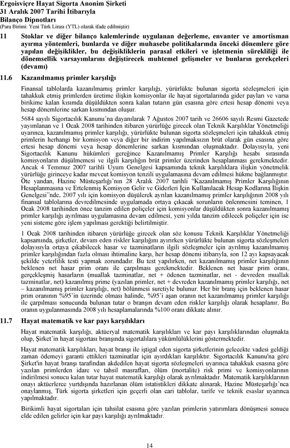 6 KazanılmamıĢ primler karģılığı Finansal tablolarda kazanılmamıģ primler karģılığı, yürürlükte bulunan sigorta sözleģmeleri için tahakkuk etmiģ primlerden üretime iliģkin komisyonlar ile hayat