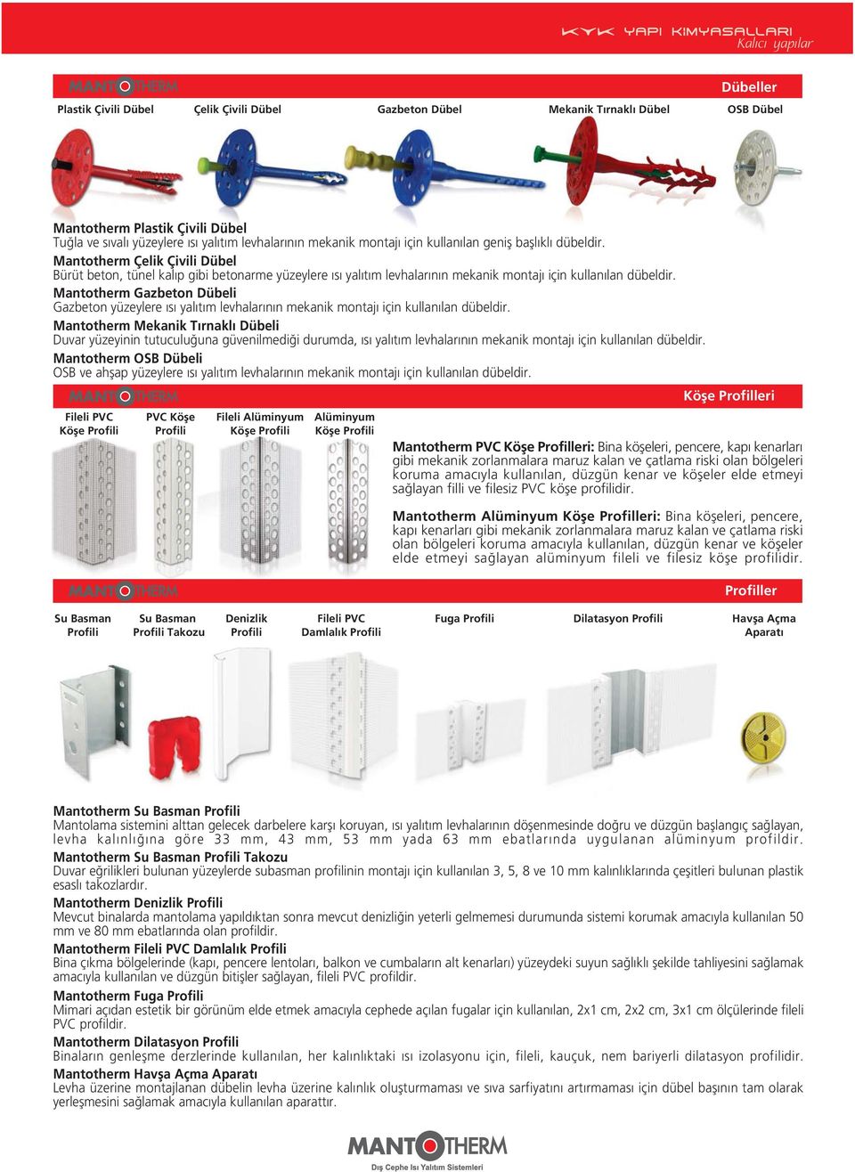 Mantotherm Çelik Çivili Dübel Bürüt beton, tünel kalýp gibi betonarme yüzeylere ýsý yalýtým levhalarýnýn mekanik montajý için kullanýlan dübeldir.