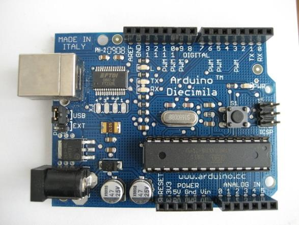 Bölüm 1: MİKRODENETLEYİCİ VE ELEMANLARI Konu 1.4: ÇEŞİTLİ ARDUINO KARTLARI Arduino Diecimila Arduino Diecimila Temel Arduino USB kartının bir önceki versiyonudur.