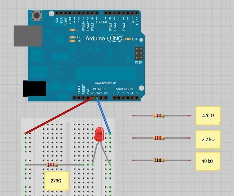 Bölüm 4: ARDUINO PROJELERİ Konu 4.3.4: BREADBOARD DÜZENİ 270 Ω direnci ve LEDİ kullanarak, aşağıda gösterildiği gibi, Breadboard üzerinde bağlantı yapınız.