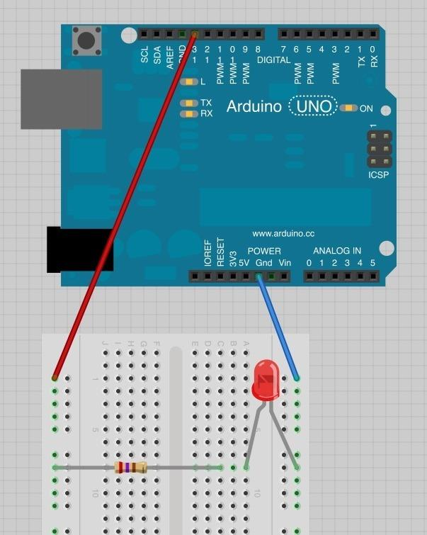 Bölüm 4: ARDUINO PROJELERİ Konu 4.3.5: BREADBOARD ÜZERİNDEKİ LEDİ ARDUINO BOARD İLE YAKIP SÖNDÜRMEK Breadboard basit bir değişiklik ile, LEDi Arduino kartımızın bir çıkış pinine bağlayabiliriz.