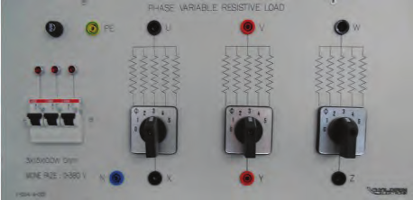 Y-0054-A Teknik Özellikler / Technical Specifications Modüler Kompanzasyon Eğitim Seti Modular Compensation Training Set Y-0054-A07 3 Faz Ayarlı Rezistif Yük Grubu Modülü Her faz ayrı kartuş sigorta