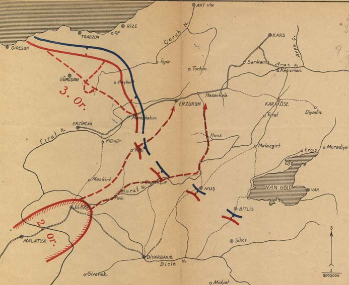 Kroki - 1: 2 nci Ordu Komutanının Tasarladığı 2 nci Harekat Planı (Nisan 1916 Sonlarındaki