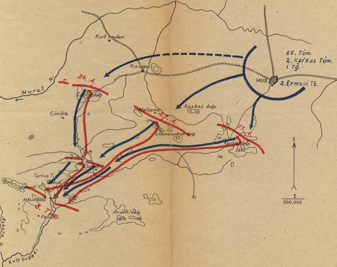 Kroki - 2: 12/15 Temmuz 1916 da Rusların Muş Cephesinde Taarruzları Kırmızı