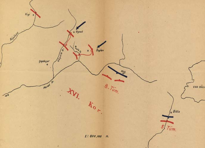 Kroki - 4: XVI ncı Kolordunun 8 Haziran 1916 Durumunu Gösterir Kırmızı