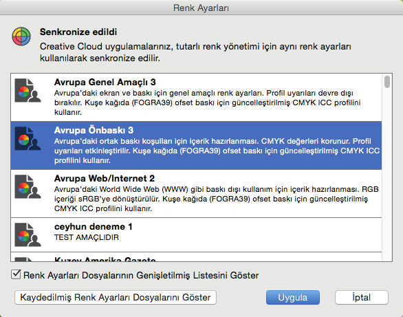 ICC Profilleri Kullanın ve Senkronize Edin Özel bir profil kullanmıyorsanız, en azından hazır seçenekleri kullanabilirsiniz.