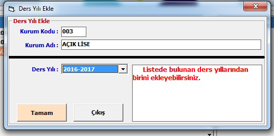 Yeni kurum adı olarak istediğiniz anlaşılır bir tanım yazın. Bu kurum altına açık lise öğrencileri geleceği için ismini AÇIK LİSE olarak yazıyoruz ve ardından Tamam tuşuna tıklıyoruz.