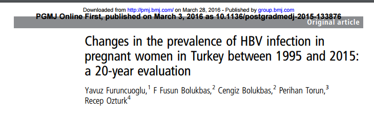 20 yıllık süreçte 7605 gebe taranmış; HBsAg pozitifliği 2.6% to 0.8% (p<0.