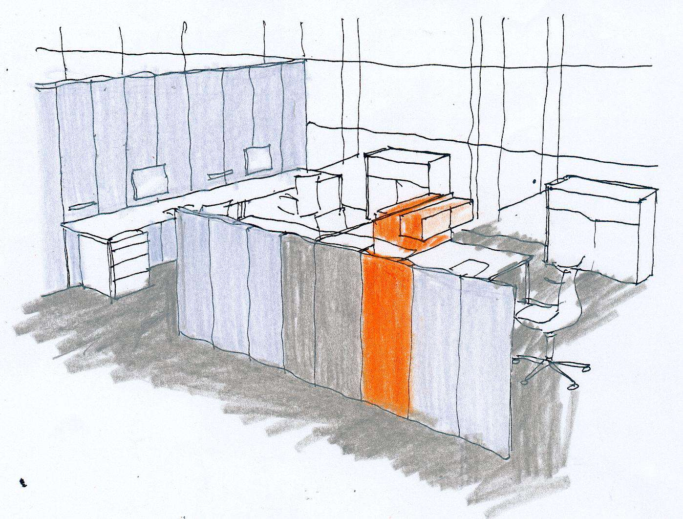 Barbari is presented with simple and basic layers in multiple composition possibilities. The combination of tables, cabinets and panels in this program are all designed in an integrated language.