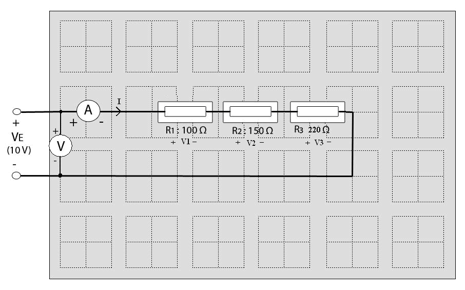 ġekil 2.3 Deney 2.4.2. için devre şeması Tablo 2.3 Deney 2.3.2 için ölçülen sonuçlar Direnç (Ω) Voltaj (V) R 1 = 100 Ω V 1 = R 2 = 150 Ω V 2 = R 3 = 220 Ω V 3 = V E = 10 V I = 2.4.3 Dirençlerin Paralel Bağlanması i) Şekil 2.