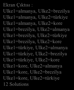 PROLOG (Örnek 4) Örnek 4 : Futbol Turnuvası DOMAINS ulkead, grubu = symbol PREDICATES nondeterm grup(ulkead,grubu). CLAUSES grup(almanya,a). grup(brezilya,a). grup(türkiye,a). grup(kore,a).