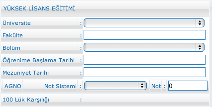 7. 4. adım öğrenim bilgileri sayfasıdır. Bu sayfada tezsiz yüksek lisans programlarına başvuracak adayların lisans öğrenim bilgilerini girmeleri gerekmektedir.