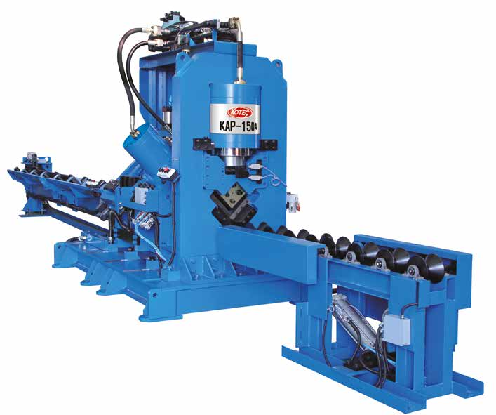 KÖŞEBENT PUNCHING MAKİNASI KAP-150A 1. Max. köşebent profil ölçüsü 300x300x40t 2. Taşıyıcı besleme sistemi 3. Sert maden uçlu matkaplarla hızlı delme 4. Kolay bilgi girişi ve arayüz 5.