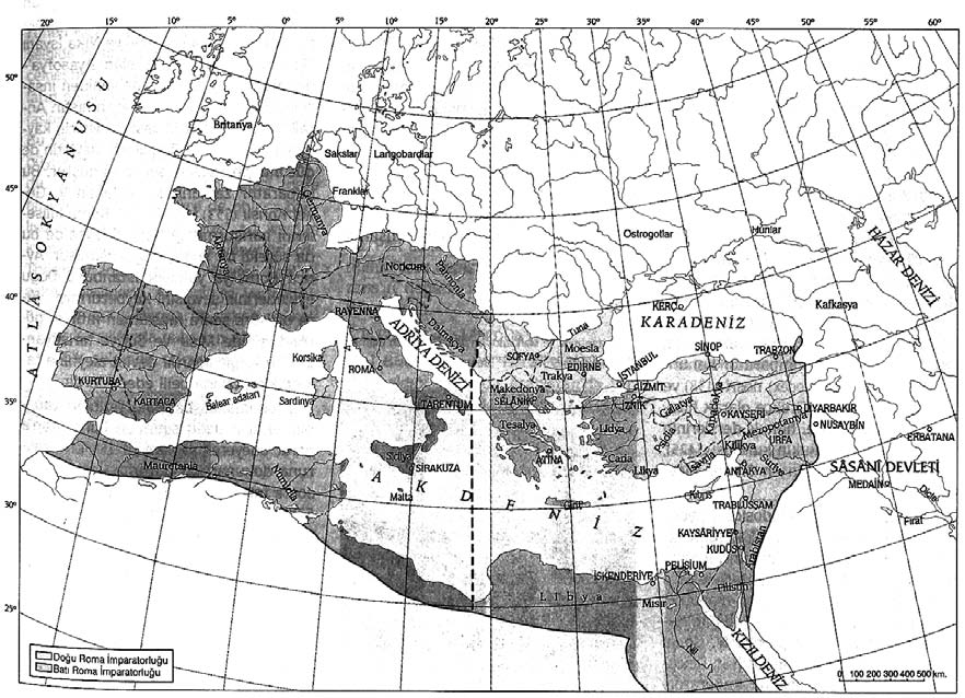 44 Bizans Tarihi Harita 2.1 Kaynak: Ifl n Demirkent, Bizans Türkiye Diyanet Vakf slam Ansiklopedisi, C.6, stanbul 1992, s.231. Arkadios Do u imparatoru oldu unda on sekiz yafl ndayd.