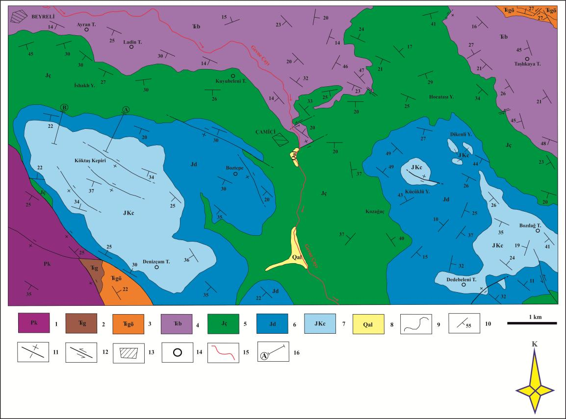 10 2. STRATİGRAFİ İnceleme alanı ve yakın çevresinde önceki çalışmalarda gerek stratigrafik gerekse yapısal olarak farklı özellikler gösteren 7 adet formasyon ayırtlanmıştır (Şekil 2.1).