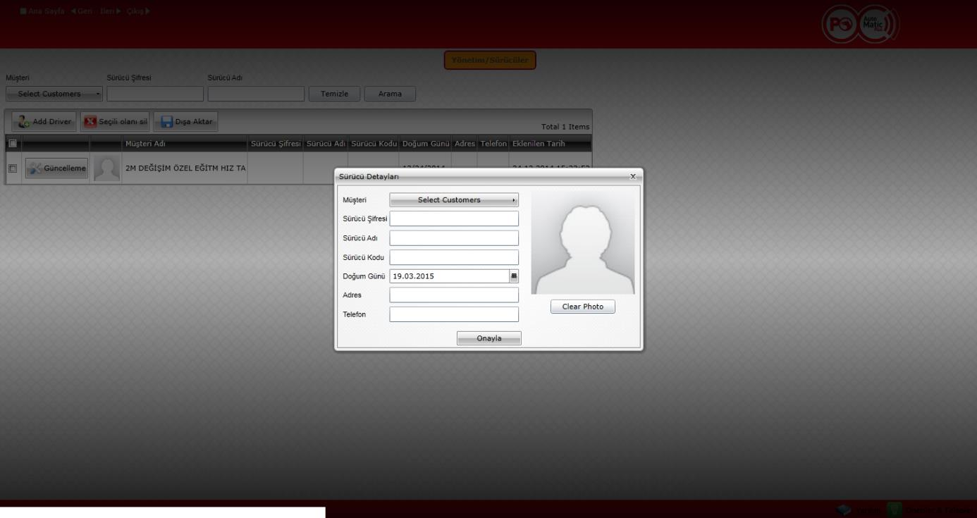 7.7. Sürücüler Automaticplus araç takip sisteminde araç kullanıcılarının bilgilerinin girildiği yerdir.