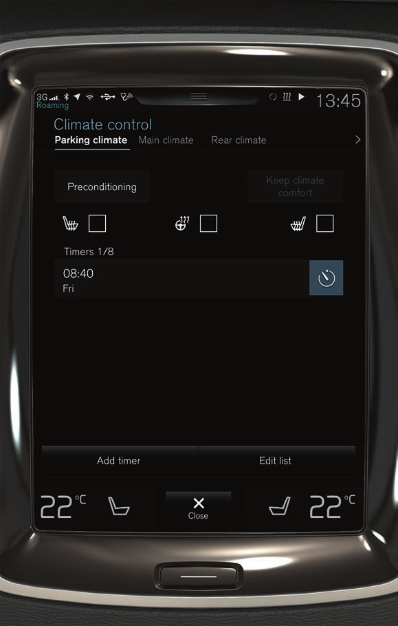 01 ÖN KOŞULU KULLANMAK Ön Koşul Volvo On Call cep uygulaması ve aracın orta ekranı aracılığıyla ayarlanabilir.